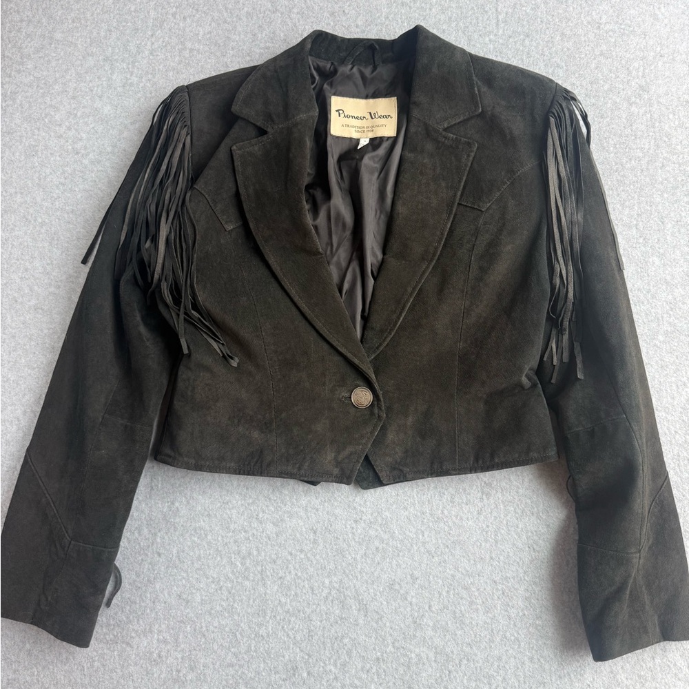 PIONEER Black Suede leather Cropped Fringe jacket S